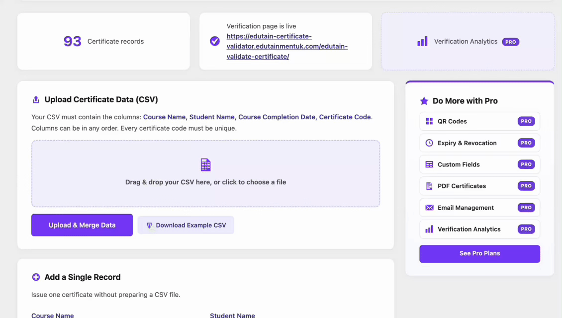 Manage Records admin table with search, edit and delete